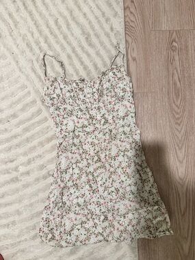 Wilfred Floral Spaghetti Strap Mini Dress - White with Pink & Green